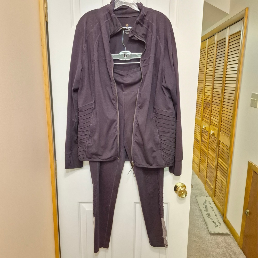 Tangerine Womens 2pc Activewear Set Purple Moto Zip Jacket XXL Leggings XL